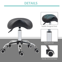 HOMCOM Cosmetic Stool 360√Ç¬∞ Rotate Height Adjustable Salon Massage Spa Chair Hydraulic Rolling Faux Leather Saddle Stool Mobility, Black