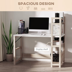 HOMCOM Computer Desk with 3 Tier Storage Shelves on Left or Right, 120cm Writing Table for Home Office, Study, Bedroom, White and Oak