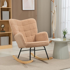 HOMCOM Soft Fleecey Rocking Wingback Chair - Light Brown