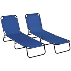 Outsunny Set of Two Metal Frame Folding Sun Loungers - Blue