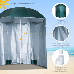 Outsunny 88" Arc 2.2M Fishing Umbrella Beach Parasol with Sides Brolly Shelter Canopy Shade with FREE Carry Bag Green