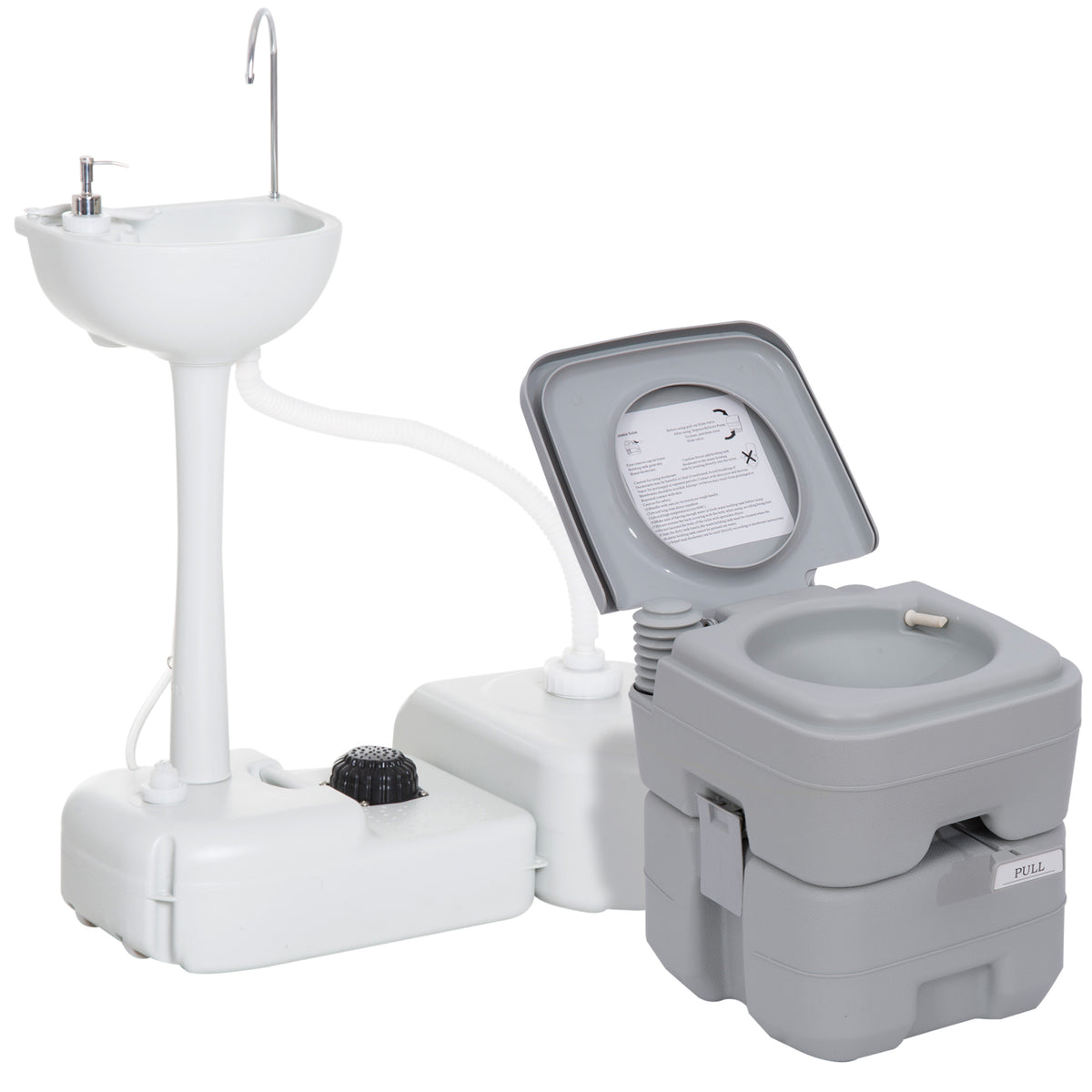 Outsunny Portable Toilet and Camping Sink Set with Fresh and Waste Tank, Wastewater Recycled Set for Outdoor Events