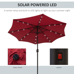 Outsunny 2.7m Patio Garden Umbrella Outdoor Parasol with Tilt Crank and 24 LEDs Lights (Red)