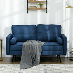 HOMCOM 143cm Loveseat Sofa for Bedroom Upholstered 2 Seater Sofa with Back Cushions and Pillows, Blue