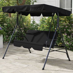 Outsunny Three-Seater Garden Swing Chair, with Adjustable Canopy - Black