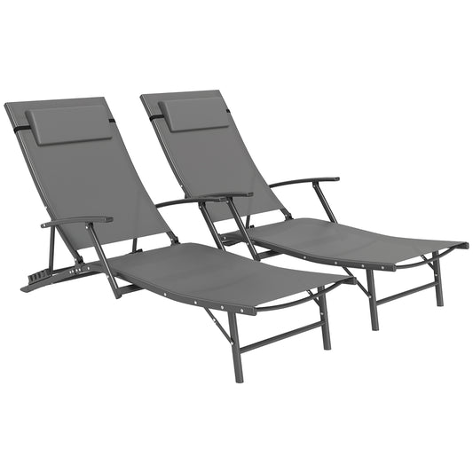 Outsunny Set of Two Adjustable Back Sun Loungers - Grey