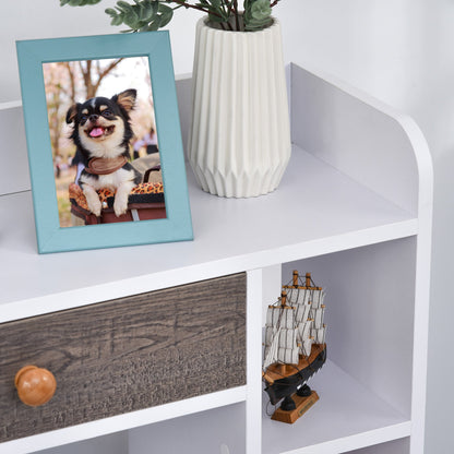 HOMCOM Bookcase, Freestanding Book Shelf with Storage Drawer, 6 Shelves and Wood Legs for Home Office Display, White and Grey, 24D x 60W x 86.8H cm
