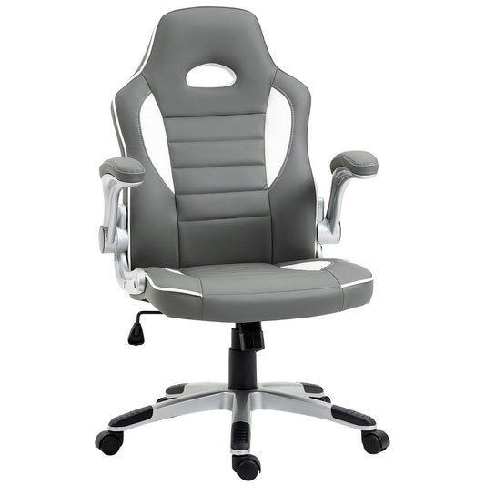 Vinsetto Computer Gaming Chair, Office Desk Swivel Chair, PU Leather Racing Chair with 90√Ç¬∞ Flip-up Armrest, Adjustable Height and Rolling Wheels, Grey