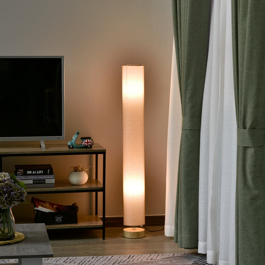 HOMCOM Floor Lamp for Living Room, 47" Modern Standing Lamp with Linen Shade, Wooden Base, Cream
