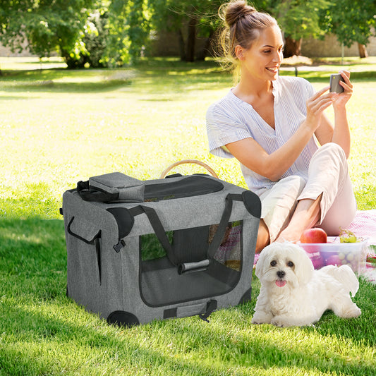 PawHut Oxford Fabric Folding Pet Carrier Bag Grey