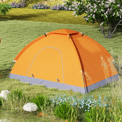 Outsunny 2 Person Camping Tent, Dome Tent with Zipped Doors, Storage Pocket, Portable Handy Bag, Orange