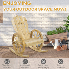 Outsunny Wooden Adirondack Rocking Chair Reclining Armchair Outdoor Garden Furniture Patio Porch Rocker - Natural