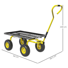 Outsunny Garden Trolley Cart, Heavy Duty Garden Cart with Metal Frame, 10" Pneumatic Wheels, Rotating Handle, 150kg Capacity, for Garden, Farm, Yellow