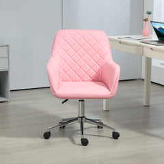 Vinsetto Office Desk Chair, Leather-Feel Fabric Computer Swivel Chair with Rolling Wheels and Adjustable Height for Home, Pink