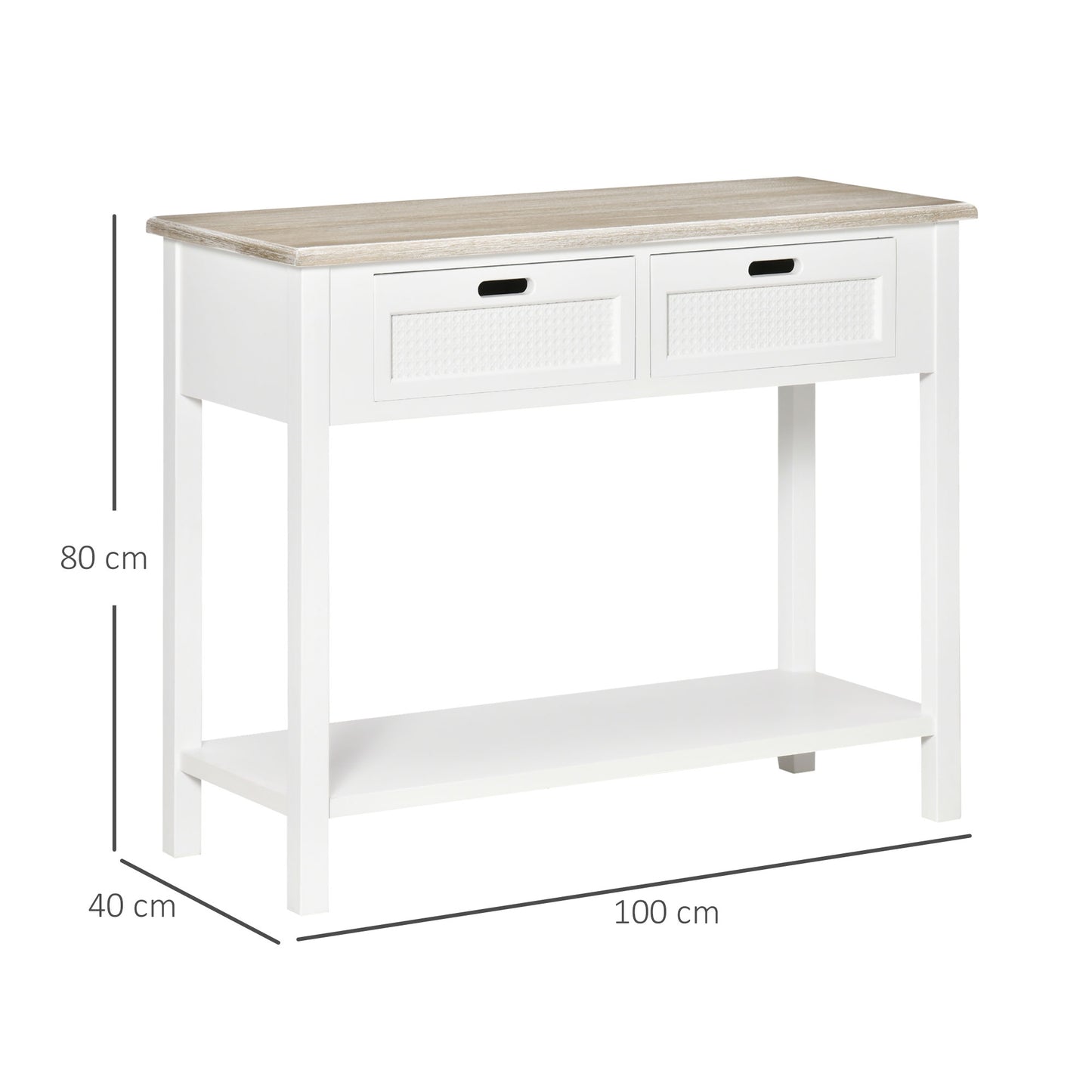 HOMCOM Console Table with 2 Drawers and Storage Shelf, Vintage Distressed Sofa Table for Hallway, Living Room, Bedroom, White