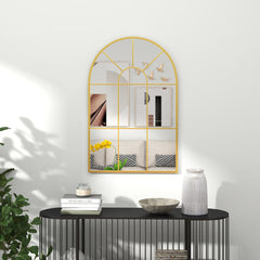 HOMCOM Modern Arched Wall Mirror, 91 x 60 cm Window Mirrors for Living Room, Bedroom, Gold Tone