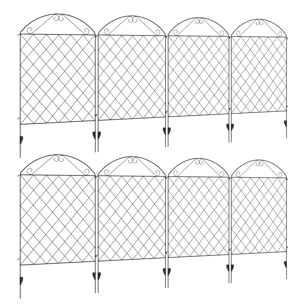 Outsunny Decorative Garden Fencing, 43in x 23ft Outdoor Picket Fence Panels, 8PCs Rustproof Metal Wire Landscape Flower Bed Border Edging Animal Barrier, Black