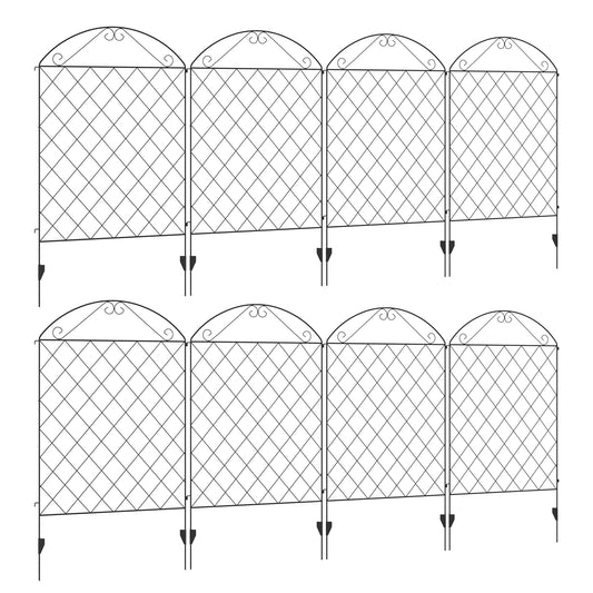 Outsunny Decorative Garden Fencing, 43in x 23ft Outdoor Picket Fence Panels, 8PCs Rustproof Metal Wire Landscape Flower Bed Border Edging Animal Barrier, Black