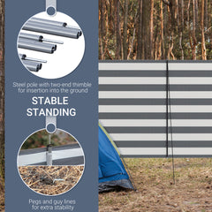 Outsunny 5 Pole Camping Windbreaks, Beach Wind Shield Shelter with Carry Bag and Steel Poles, Outdoor Caravan Privacy Shield, 540cm x 150cm, Grey and White