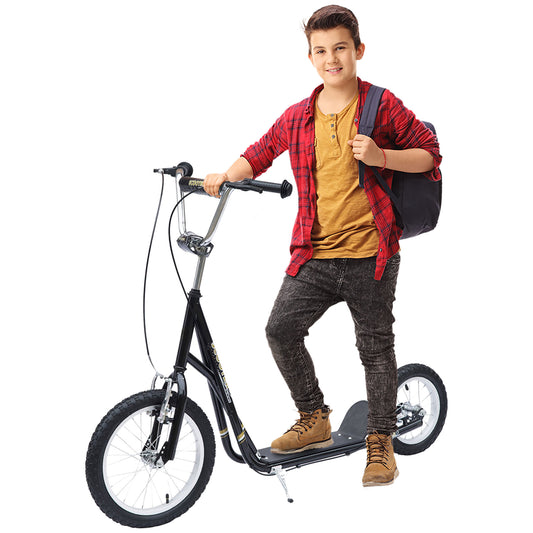 HOMCOM Kids Scooter, Teen Kick Scooter with Rubber Wheels, 16" Front Wheel, Height Adjustable Handlebar, Dual Brakes, Kick Stand, for 5+ Years, Black