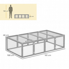 PawHut Wooden Rabbit Hutch Cage 6ft with Wire Mesh, Openable Roof, Play Space for Outdoor, Grey