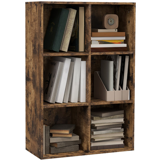 HOMCOM Six-Cube Bookcase - Rustic Brown Wood Effect