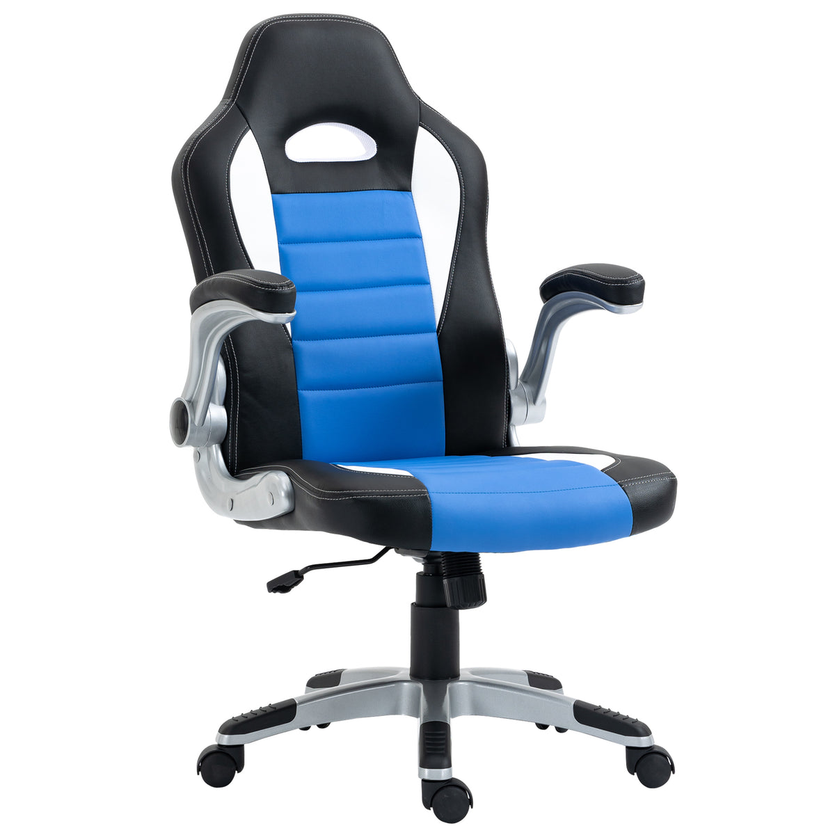 HOMCOM Computer Gaming Chair, Office Desk Swivel Chair, PU Leather Racing Chair with 90√Ç¬∞ Flip-up Armrest, Adjustable Height and Rolling Wheels, Blue