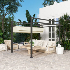 Outsunny 3 x 3m Aluminium Pergola, with Retractable Roof - Grey/Khaki