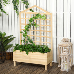 Outsunny Garden Planters with Trellis for Vine Climbing, Distressed Wooden Raised Beds, 90x43x150cm, Natural Tone