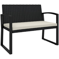 Outsunny Two-Seater Rattan Garden Bench - Beige/Black