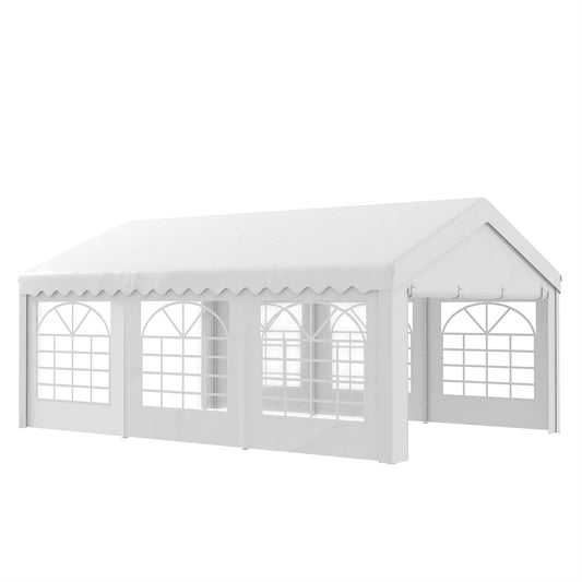 Outsunny 6m x 4m Heavy Duty Garden Gazebo, Galvanised Marquee Party Tent with Removable Sides and Windows for Parties, Wedding and Events, White