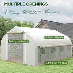 Outsunny 4 x 3(m) Walk-in Polytunnel Greenhouse, Zipped Roll Up Sidewalls, Mesh Door, 8 Mesh Windows, Tunnel Warm House Tent with PE Cover, Complimentary Plant Labels and Gloves, White