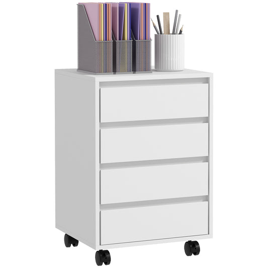 HOMCOM Four-Drawer Office Filing Cabinet, with Wheels - White