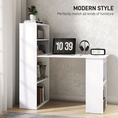 HOMCOM 120cm Modern Computer Desk Bookshelf Study Table Workstation PC Laptop Writing Home Office 6 Shelves, White