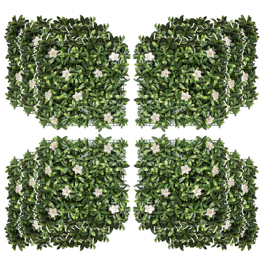 Outsunny 12PCS Artificial Boxwood Wall Panels 50cm x 50cm Rhododendron Privacy Fence Screen Faux Hedge Greenery Backdrop for Home Garden Backyard Balcony