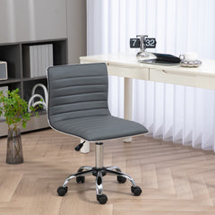 HOMCOM Adjustable Swivel Office Chair with Armless Mid-Back in PU Leather and Chrome Base - Dark Grey