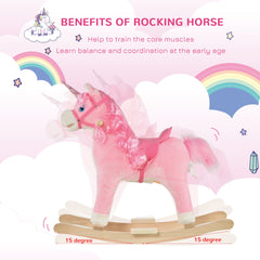 HOMCOM Kids Plush Rocking Horse Ride On Unicorn w/ Sound Moving Mouth Wagging Tail Children Rocker Toy Gift 3-6 Years Pink