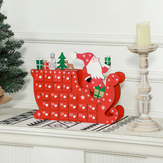 HOMCOM 24-Drawer Reusable Santa Sleigh Christmas Advent Calendar