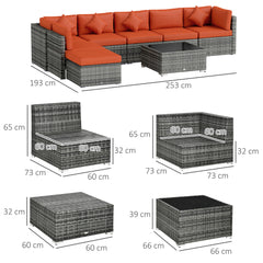 Outsunny Eight-Piece Rattan Sofa Set - Orange/Grey