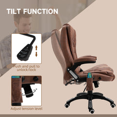 Vinsetto Massage Recliner Chair Heated Office Chair with Six Massage Points Microfiber Cloth 360√Ç¬∞ Swivel Wheels Brown