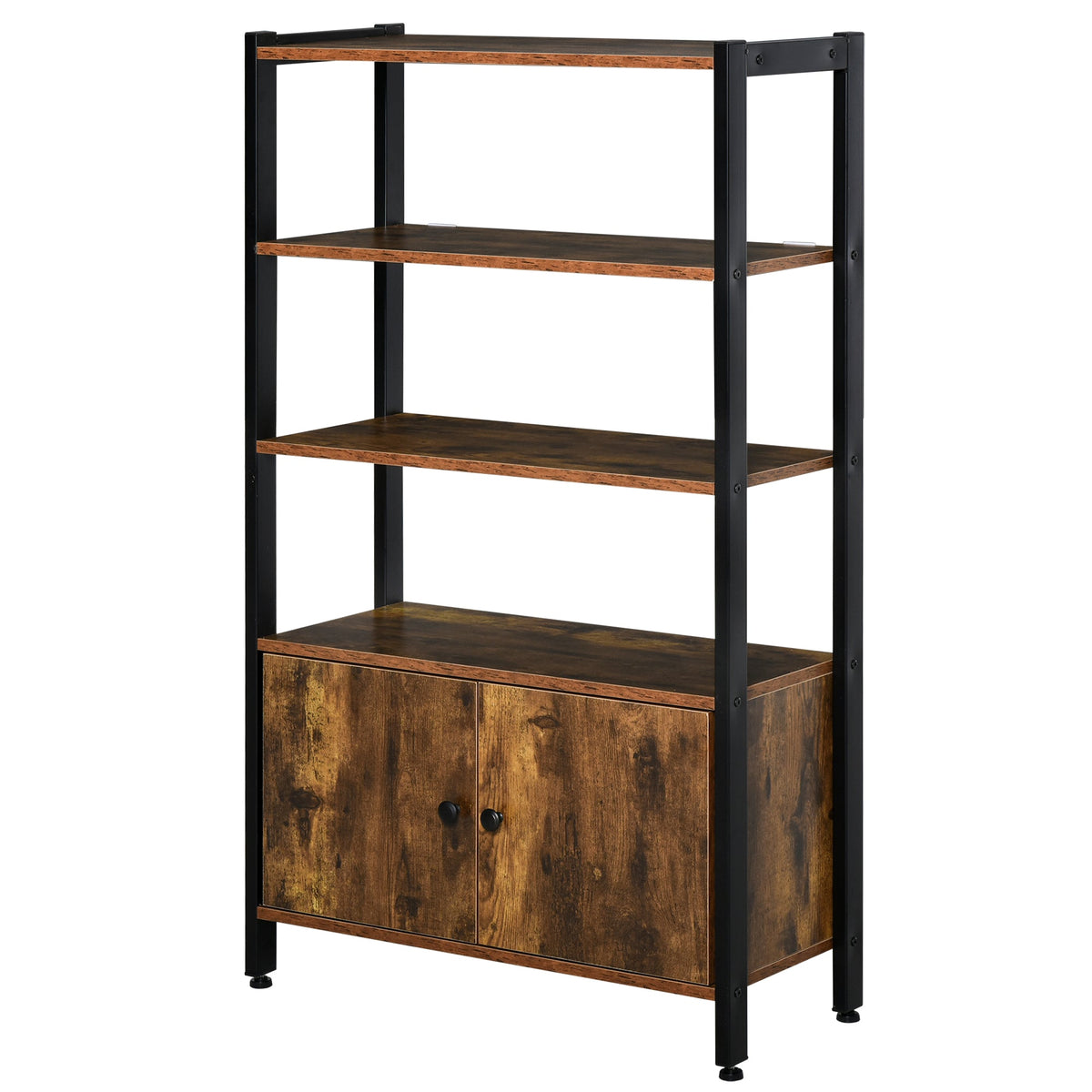 HOMCOM Industrial Bookshelf, Storage Cabinet with 3-Tier with Doors, for Home Office, Living Room Rustic Brown