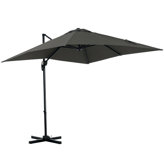 Outsunny 2.5 x 2.5m Patio Offset Parasol Umbrella Cantilever Hanging Aluminium Sun Shade Canopy Shelter 360√Ç¬∞ Rotation with Crank Handle and Cross Base, Grey