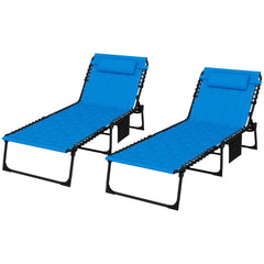 Outsunny Set of Two Sun Loungers, with Five-Position Reclining Backs - Blue