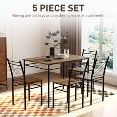 HOMCOM Modern Dining Table Set for 4, Space-Saving 5 Pieces Kitchen Table Set with Rectangle Table and Steel Frame, Oak