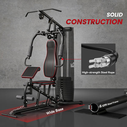 HOMCOM Multifunctional Home Gym Equipment Workout Station, Chest Station, Butterfly Press & Leg Developer, 45kg Weight Stack Multi Gym Machine Fitness Equipment for Full Body Fitness