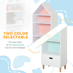 HOMCOM Kids Children Wooden Bookcase w/Drawer Bedroom Furniture Bookshelf Storage Rack Display Unit Toys Games Organisation Cabinet Pink Blue Back Panel 50 x 30 x 142 cm