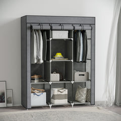 HOMCOM Fabric Wardrobe, Portable Wardrobe, Clothes Storage Unit with 8 Shelves, 2 Hanging Rods, 125 x 43 x 162.5 cm, Dark Grey