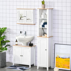 kleankin Bathroom Mirror Cabinet Wall Mounted Storage Cupboard with Double Door and Adjustable Shelf, White