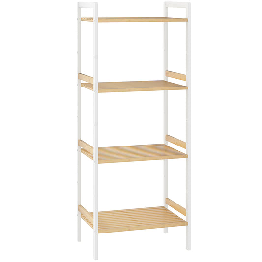 HOMCOM Four-Tier Bamboo Adjustable Shelf Storage Unit