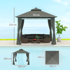 Outsunny 3 x 3 m Solar LED Metal Gazebo - Dark Grey